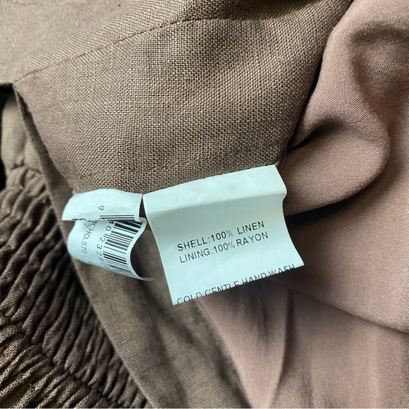 DISSH 'Thea' Chocolate Strapless 100% Linen Shirred Pleated Midi Dress Size 10 - Picture 7 of 13